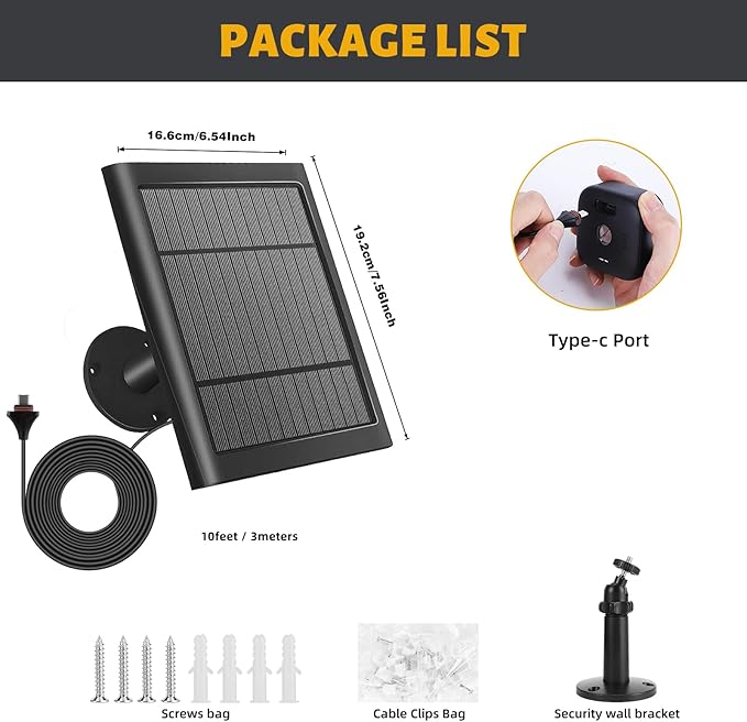 Solar Panel for Blink CameraCompatible with Blink Outdoor 4 (4th Gen) Camera 4W Solar Charging Board Outdoor Camera Solar Charger Equipped with 10 Foot Outdoor Power Cord Adjustable Angle IP65