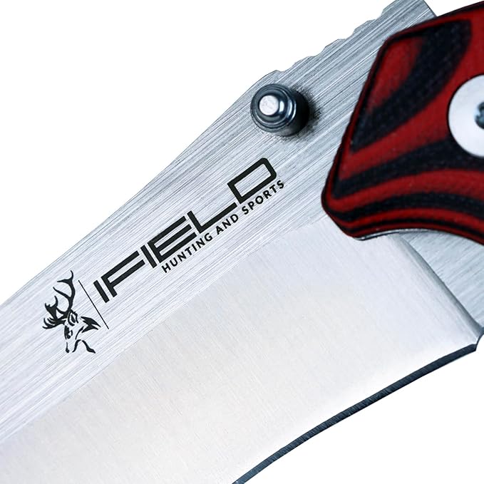 iFIELD Bushcraft Hunting Folding Knife EL29090 3.6 7CR17MOV Blade (54-57 HRC) G10 Handle Satin Finish Lightweight Outdoor Tool for Camping &amp Fishing