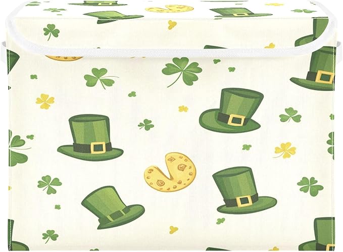 St. Patrick's Day Hat Fabric Storage Bins with Lids and HandleFoldable Storage Bins with LidsCloset Organizers for Clothes Storage Room Organization Office Storage Chest Organizer