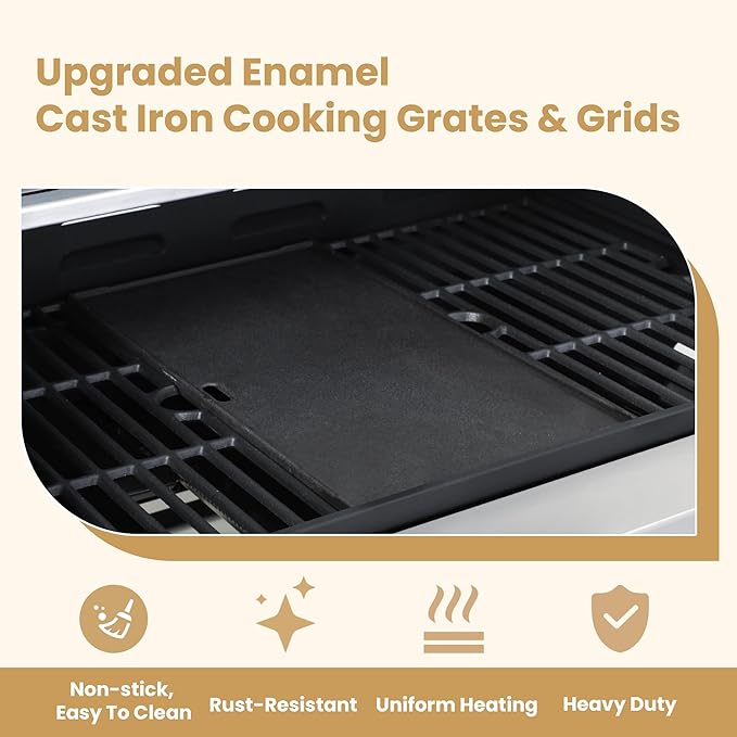 4 Burner Propane Gas Grill with Side Burner &amp Porcelain-Enameled Cast Iron Grates &amp Grids 46790BTU Output Stainless Steel BBQ Grill for Outdoor Cooking Camping Barbecue Grill for Patio