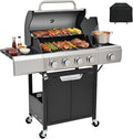 EUHOME 4-Burner Gas Grill with Side Burner &amp Cover 51000 BTU Stainless Steel Outdoor BBQ Grill 452 sq.in Cooking Area Ideal for Backyard Patio Large Gatherings