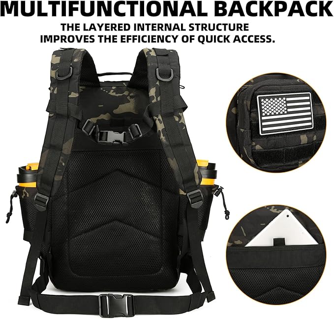 Lovelinks21 25L Tactical Backpack for Men and Women Military Backpack Small Assault Pack Molle Backpack Bug Out Bag Travel Rucksack Daypack (Black Camo)