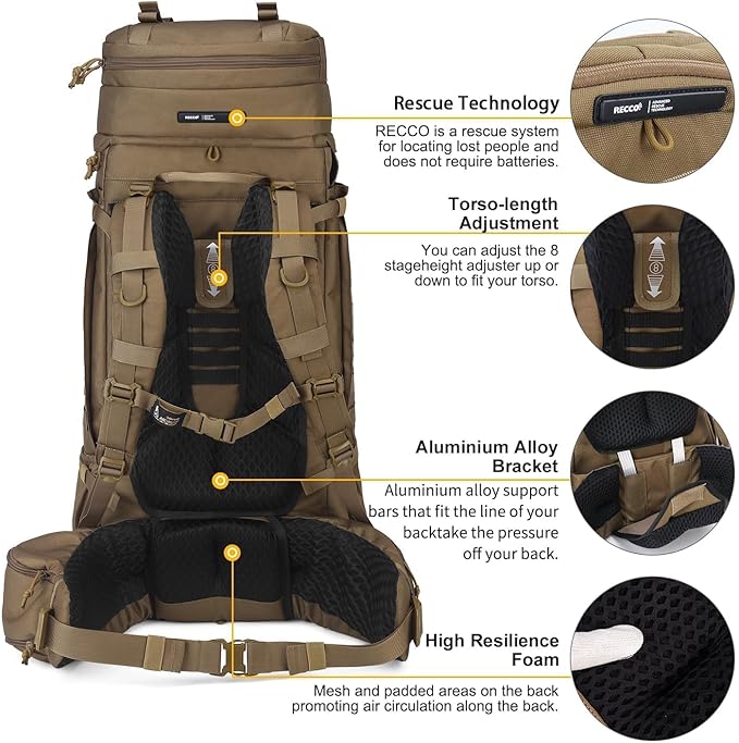 Mardingtop 75L Military Internal Frame Backpack for Men Cordura Tactical Backpack with Recco for SnowboardingHikingCamping