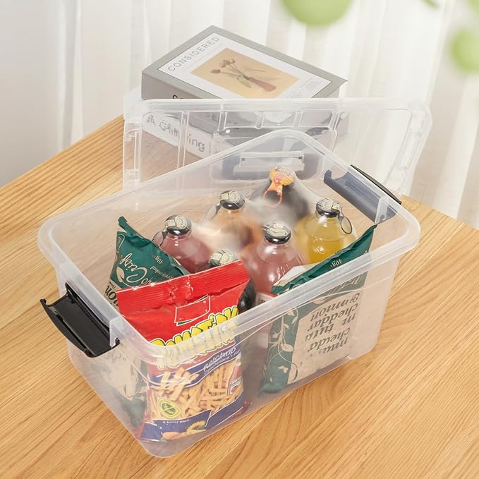 Cetomo 10Lx12 Pack Storage Boxes Storage Box with Lids and Handle for Home Dorm Office Organization Stackable Nesting Tote Container Plastic Clear 10L-12 Pack