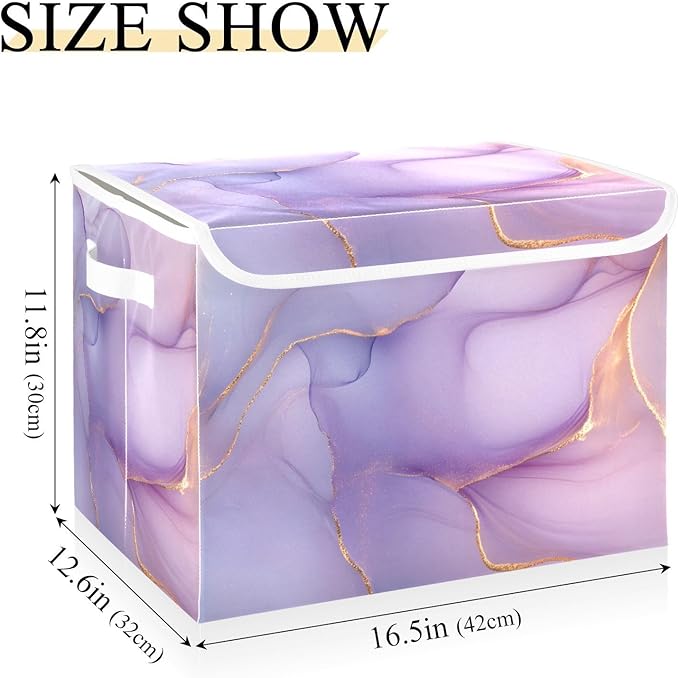 Storage Cube with Lid Luxurious Marble Print 16.5×12.6×11.8 IN Collapsible Large Capacity Foldable Storage Basket Bin Organizer
