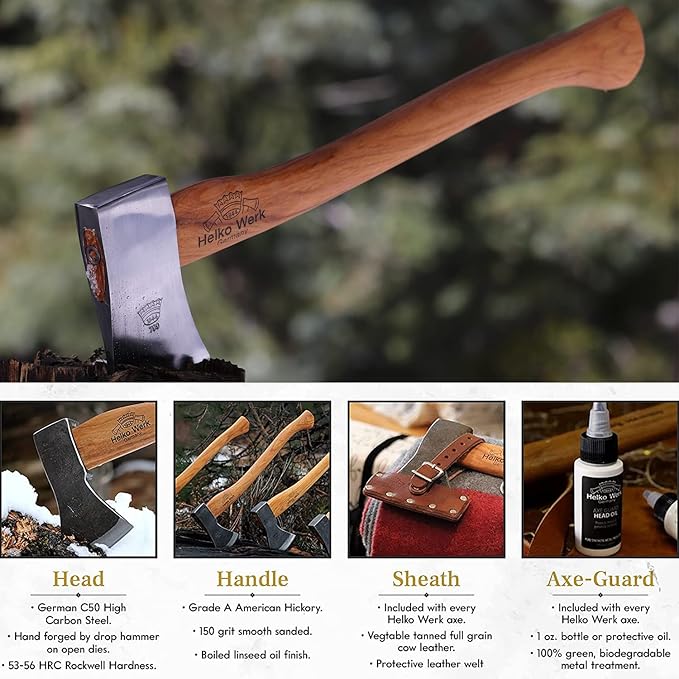 1844 Helko Werk Germany Classic Journeyman Pack Axe - Made in Germany Lightweight and Compact Backpacking Axe and Bushcraft Axe for Camping - Head 1.5 lbs Handle 20 in. (Journeyman) #11441