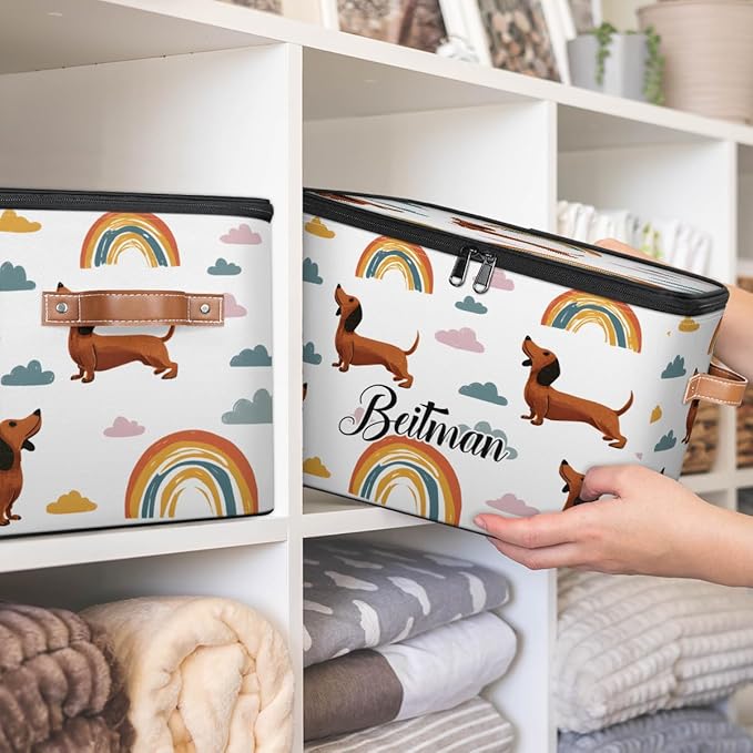 Storage-Bins with Lids Handle Customized Stackable-Storage-Bin for Kids-Boys-Girls-Toys Cube Collapsibl Basket Dog