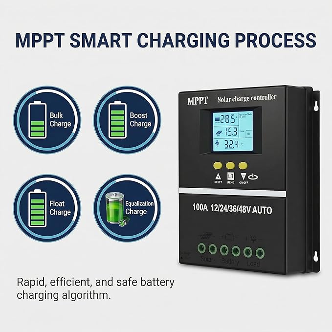100A Solar Regulator Intelligent Voltage Automatic 12V 24V 48V Input Voltage Solar Charging Controller Solar System