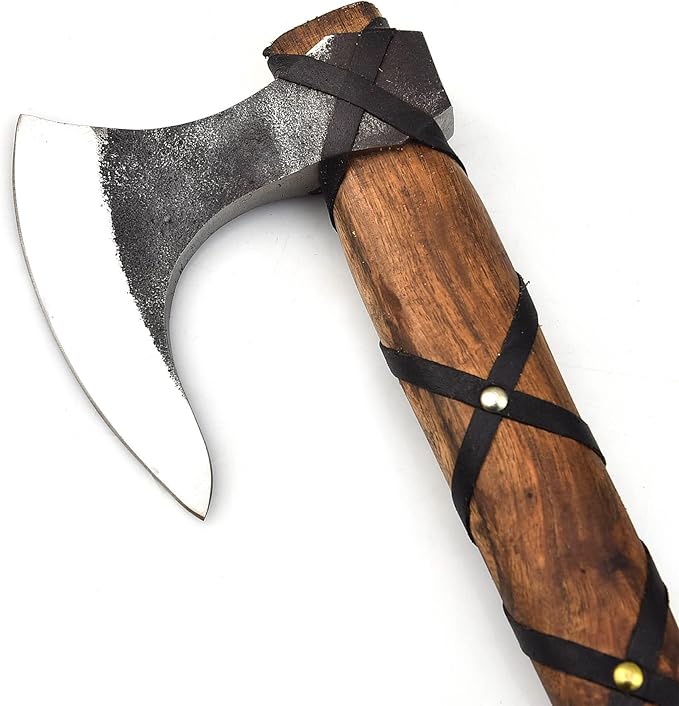 Camping Axe Hatchet 19 Inch – 1095 High Carbon Steel Bearded Axe with Rosewood Handle &amp Leather Wrap Outdoor Wood Chopping Hatchet with Genuine Leather Sheath