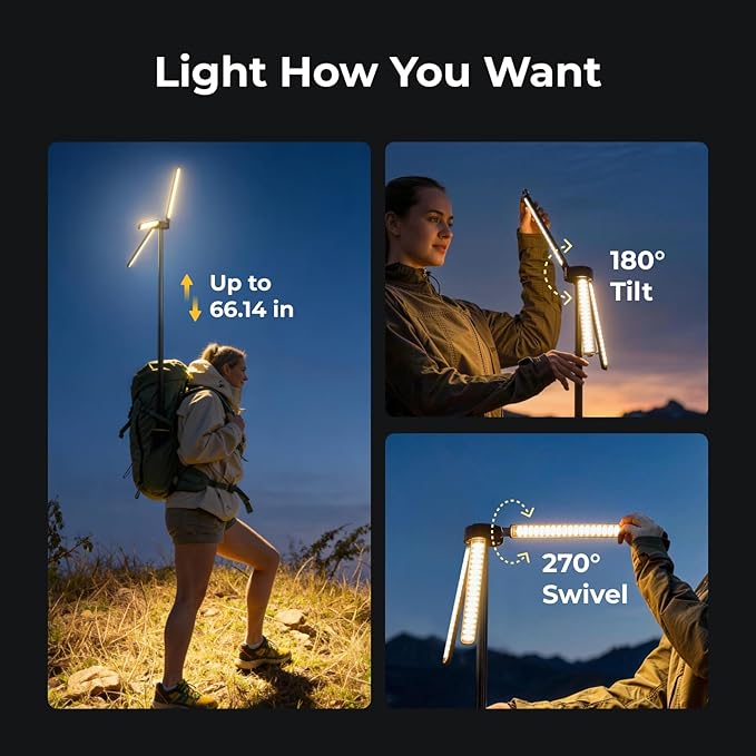 BougeRV Telescopic Camping Light 15600mAh Rechargeable Lantern Portable Camping Light 1000x3 Lumens Rotatable Camping Light for Tent Emergency Outdoor IPX5 Water Resistant(2026 New)