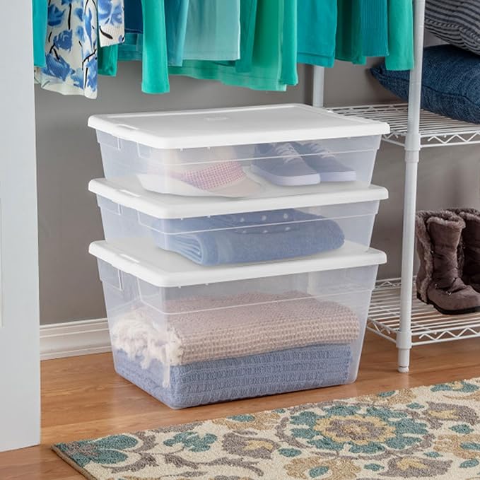 Sterilite 30-Pack Storage Box Stackable Clear Plastic Bins with Snap-On Lids 28 Quart