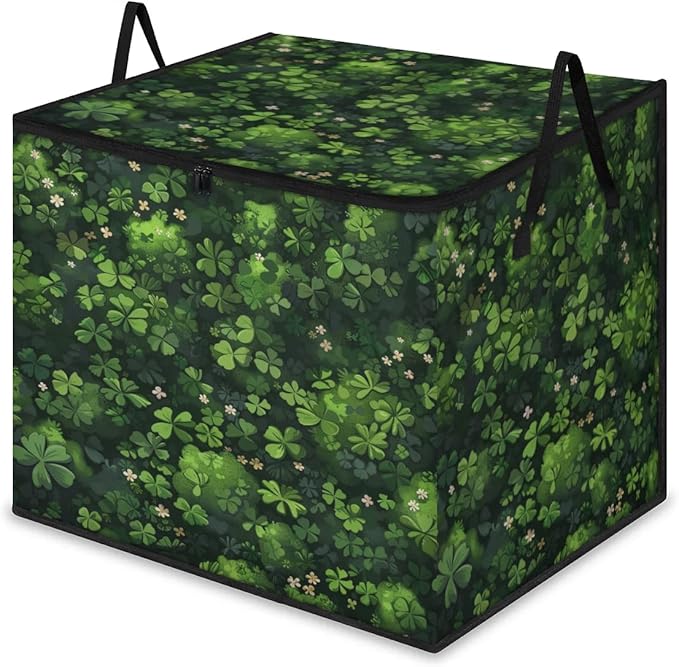XL Large Clothes Storage with Lid Handle Shamrock Clover Large Thick Clothes Blanket Storage Containers for Organizing Bedroom Closet Comforter Organization Storage St. Patrick's Day