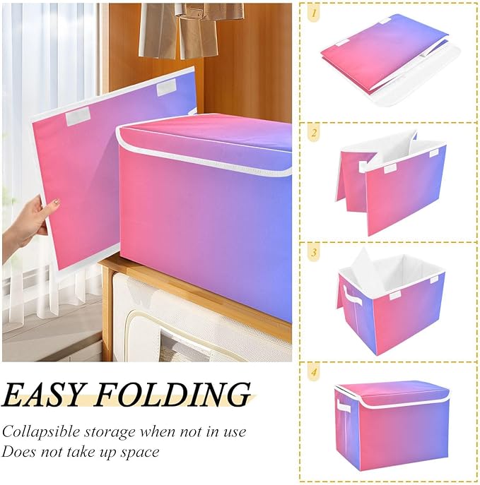 Blue Red Gradient Storage Bin with Lid Collapsible Organizer Storage Large Stackable Storage for Dorm Room Office