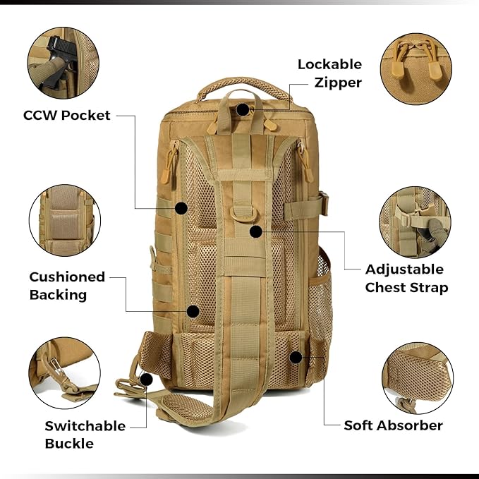 DBTAC Tactical Large Shoulder Chest Pack with Sling + Tactical Lunch Bag (Brown)