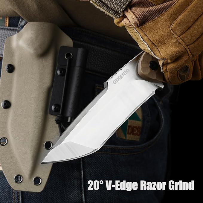VG-10 Steel Survival Knife with G10 Handle &amp K-Sheath - 10 Tactical Outdoor Knife Fire Starter Kit Multi-Position Carry