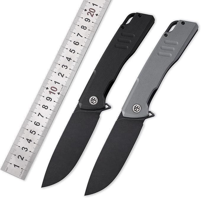 Petrified fish PFB02 Loco Pocket Knife 3.70 D2 Satin Blade Camping Knife 5.29oz G10 Handle Flipper Liner lock Folding knife for EDC (Green Black Stonewashed)