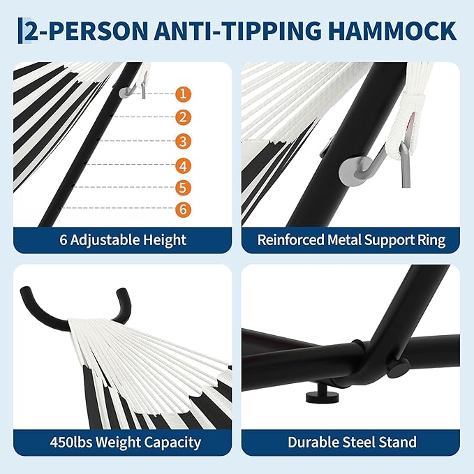 Double Hammocks with Stand for Outside Portable Space Saving Heavy-Duty Steel Stand for Indoor Outdoor Patio with Carrying Bag 450 lbs Capacity