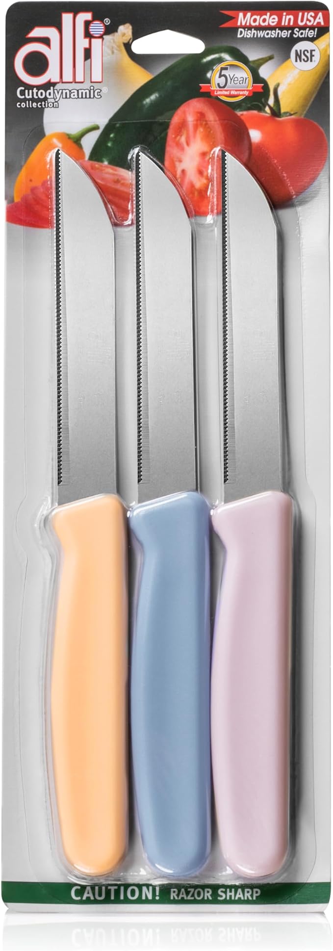 Alfi All-Purpose Knives Aerospace Precision Pointed Tip - Home And Kitchen Supplies - Serrated Steak Knives Set | Made in USA (Loquat Myrtille Lavendar)