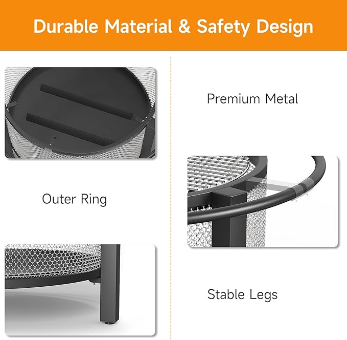 ONBRILL 2-in-1 32 Inch Fire Pit with Cooking Grill Outdoor Wood Burning Firepit with Poker for BBQ Bonfire Picnic Party Round Metal Fire Pit for Outside Backyard Patio