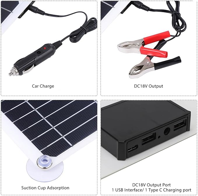 100W 18V Solar Battery Trickle Charger Maintainer Portable USB Controller Monocrystalline Panel Charging Kit Solar Panel Trickle Charging Kit for Car Automotive