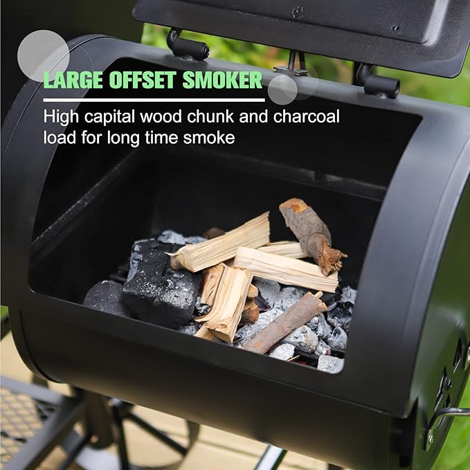 MFSTUDIO Heavy Duty Charcoal Wood Offset Outdoor Smoker Grill Extra Large Charcoal Grill with Smoker Combo for BBQ Grilling 941 SQ.IN.