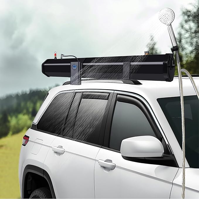 Pressurized Water Tank Camping ShowerPortable Campins Showering MachineRoof-Mounted Solar Heating Showersfor Vehicle Truck SUV Sedan Rv Outdoors Activities 20L
