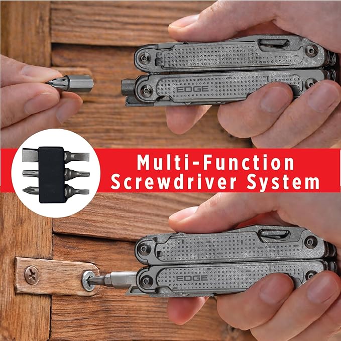 EDGE Multi-Tool Pliers 14-in-1 Stainless Steel Multitool with Knife Saw Scissors Wire Cutter &amp Screwdriver Bits Compact Folding Pocket Tool for Camping Survival Fishing &amp Car Emergency