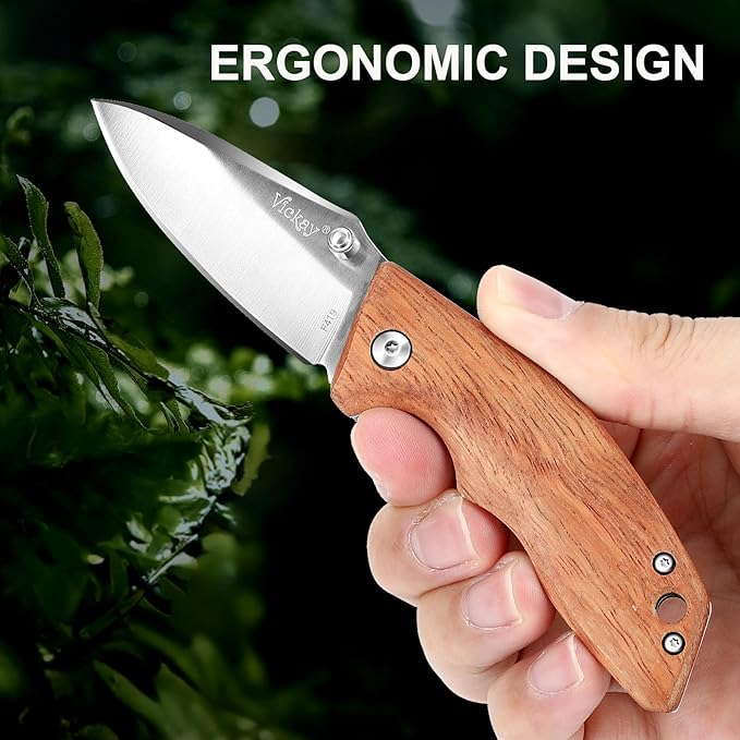 Vickay Pocket Knife Folding Knife 2.75 8Cr13MoV Steel Blade Wood Handle EDC Knife for Men &amp Women Outdoor Camping Tactical Hunting Hiking Survival - Father’s Day Gift