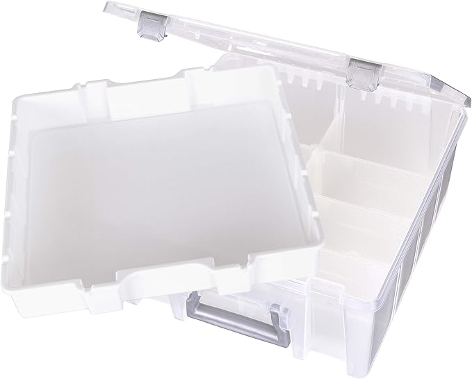 Best Kept Super Satchel Double Deep with Lift-Out Tray and Removable Dividers Stackable Home Storage Organization Container Clear with Sliver Latches and Handle