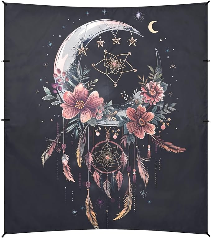 ALAZA Moon Dreamcatcher Flowers Stars Arrows Feathers Beach Tent Sun Shelter Portable Canopy Sunshade for Outdoor Camping Picnics Backyard Fun 10x9 ft
