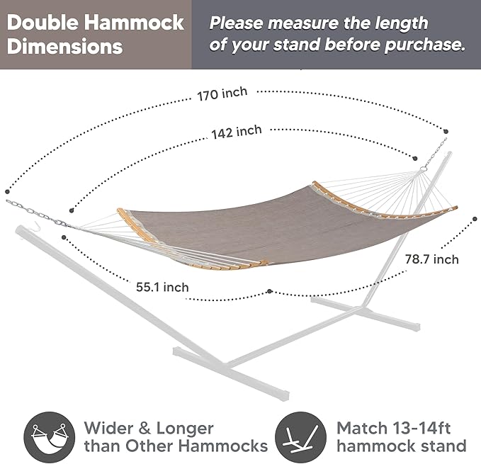 SUNCREAT Hammocks Outdoor Hammock with Spreader Bar Poolside Portable Hammock for Outside with Carrying Bag Coffee