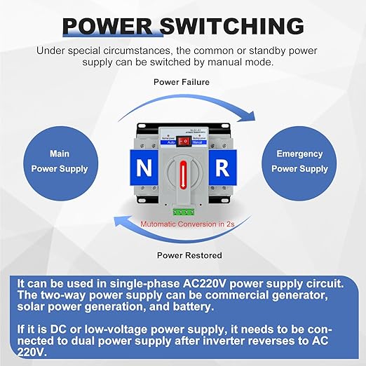 220V 2P 63A Dual Power Automatic Transfer Switch ATS Changeover Switch for Generator CE Certified