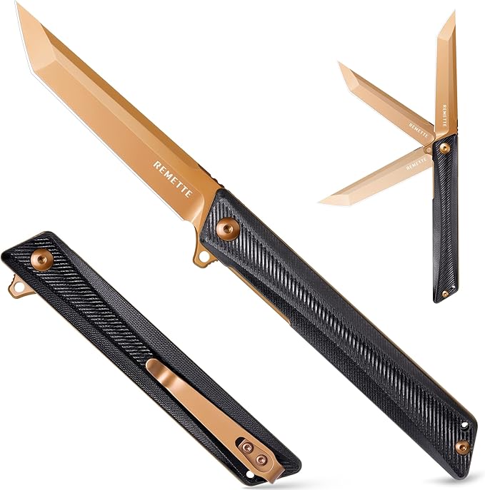 REMETTE Pocket Knife GD22K Flipper Open D2 Steel Tanto Folding knife with Durable G10 HandleMen Women Everyday Carry EDC KnifeSharp Camping Hiking Daily Work Knives