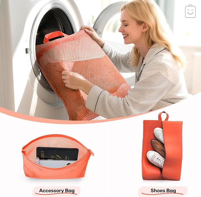 Veken 9/11 Set Compression Packing Cubes for Travel EssentialsCompressible Expandable Large Luggage Suitcase Organizer Bags for ClothingDurable Space Saver Storage Bags with Toiletry Bags(Orange)