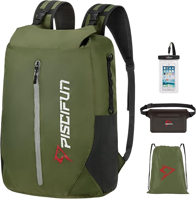Piscifun Dry Bag Waterproof Lightweight Dry Backpack Roll-Top Sealed with Waist Pouch and Phone Case Keeps Gear Dry Inside for Kayaking Boating 10L 20L 30L