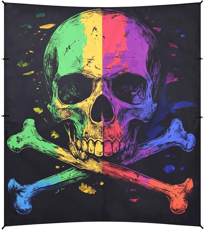 ALAZA Skull Crossbones with Rainbow Color Beach Tent Sun Shelter Portable Canopy Sunshade for Outdoor Camping Picnics Backyard Fun 10x9 ft