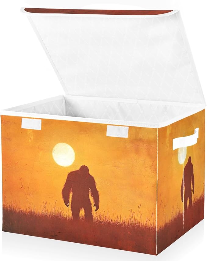 Storage Cube with Lid Sun Sasquatch Print 16.5×12.6×11.8 IN Collapsible Large Capacity Foldable Storage Basket Bin Organizer