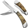 Sarge Knives Two Blade Pocket Knife (2 Blades) Compact Folding EDC Knife with 440 Stainless Steel Razor + Drop Point Maple Burlwood Handle Everyday Carry Knife for Camping Hunting &amp Utility U
