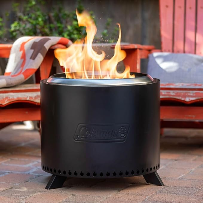 Coleman Cityscapes 20” Smokeless Fire Pit Large Round Wood Burning Fire Pit Outdoor Accessory for Backyard Deck Patio Black