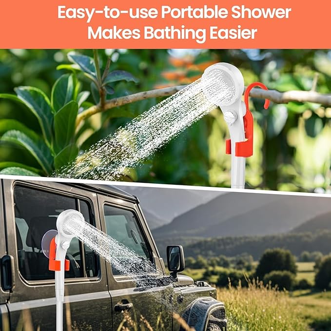 Portable Camping Shower 7800mAh Rechargeable Camp Shower Pump with LED Display 2 Mode Electric Portable Shower for Camping Hiking Travelling Washing