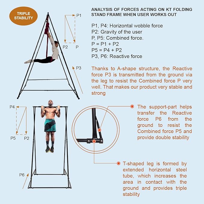 KT Dedicated Stand Frame For Aerial Yoga And Therapy Sensory Hammock Model KT1.1520YG. Foldable Portable Height Adjustable Stable and Durable Upgraded Yoga Swing Stand Frame
