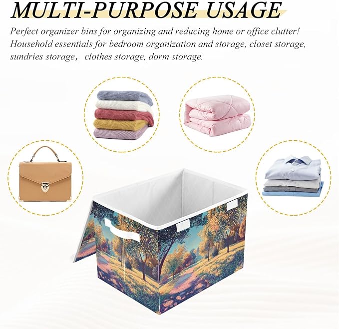 Storage Cube with Lid Aesthetic Landscape Print 16.5×12.6×11.8 IN Collapsible Large Capacity Foldable Storage Basket Bin Organizer