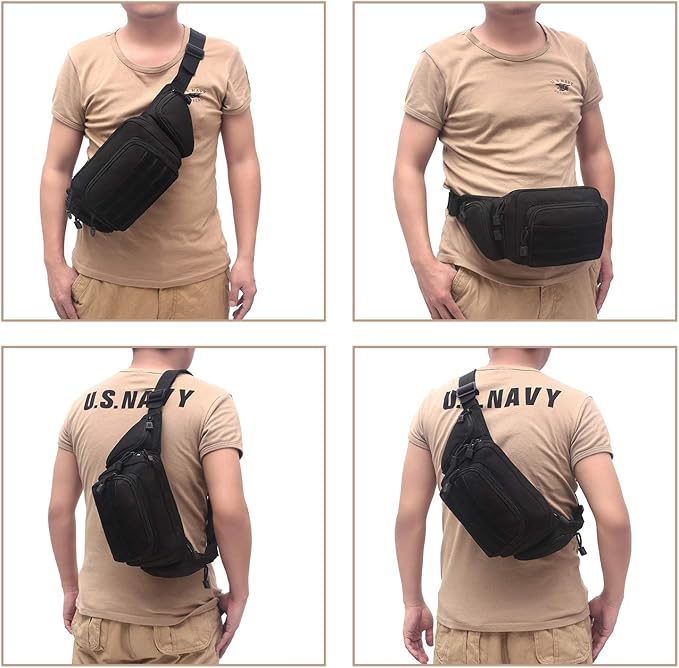 Concealed Pistol Bag Multipurpose Nylon Tactical Handgun Case Fanny Pack Waist Bag Bumbag Chest Pack with Molle Webbing Loop (Black)