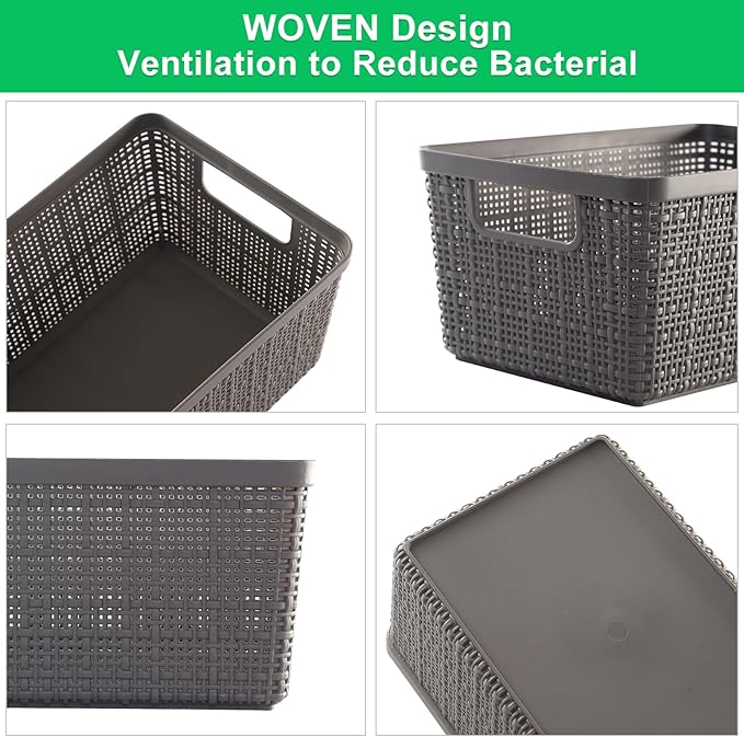 6 Pack Plastic Storage Baskets With LidsGrey Breathable Stackable Storage BinsSmall Storage Containersfor Organizing Storage Baskets on DesktopsClosetsPlayroomsClassroomsOffices