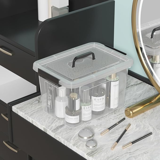12 Quart Plastic Storage Boxes Clear Latch Storage Bins 6-Pack