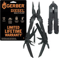 Gerber Gear Diesel Multitool Needle Nose Pliers Set 12-in-1 EDC Multi-Tool Knife Survival Gear and Equipment Black