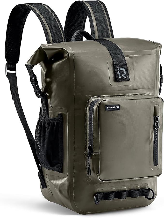 RIDEIRON Waterproof Backpack Motorcycle Dry Bag with Roll Top Closure for Kayaking Travel Surfing Boating Fishing Camping (Olive 35L)
