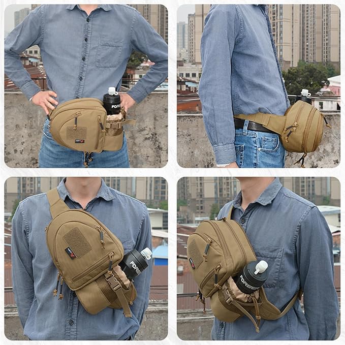 Military Tactical Waist Pack Assault Fanny Pack Army Bumbag with Water Bottle Holder for Men Camping Fishing Climbing (Khaki)