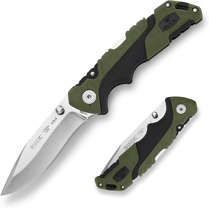 Buck Knives 661 Small Folding Pursuit Hunting Knife 3 Blade Glass Filled Nylon Handle 420HC Stainless Steel Drop Point Blade Sheath Included Knife Made in the USA Green 2.5 oz