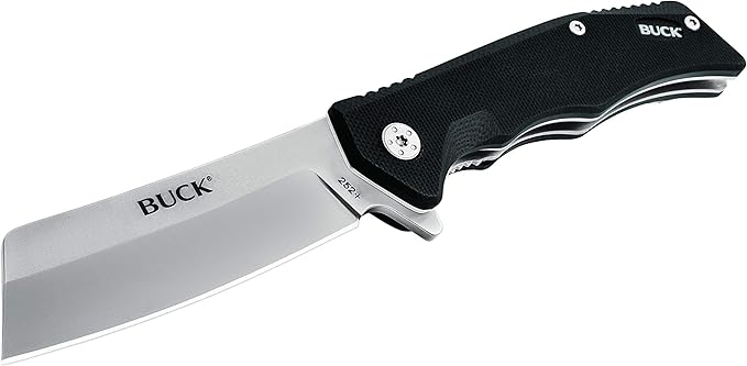Buck Knives 252 Trunk Folding EDC Knife 3-3/4” Pocket Knife Cleaver Blade G10 Handle 7Cr17MoV Steel Cleaver Folding Blade Black 3.1 oz